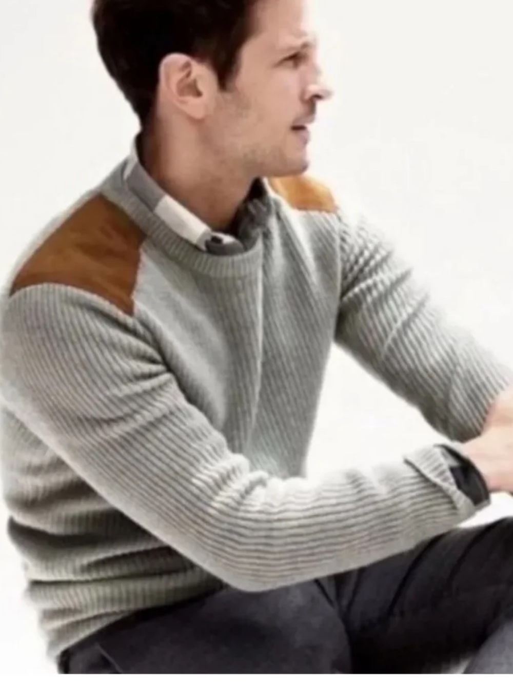 J. Crew Men’s Cotton Ribbed Knit Sweater With Leather Shoulder Patches
